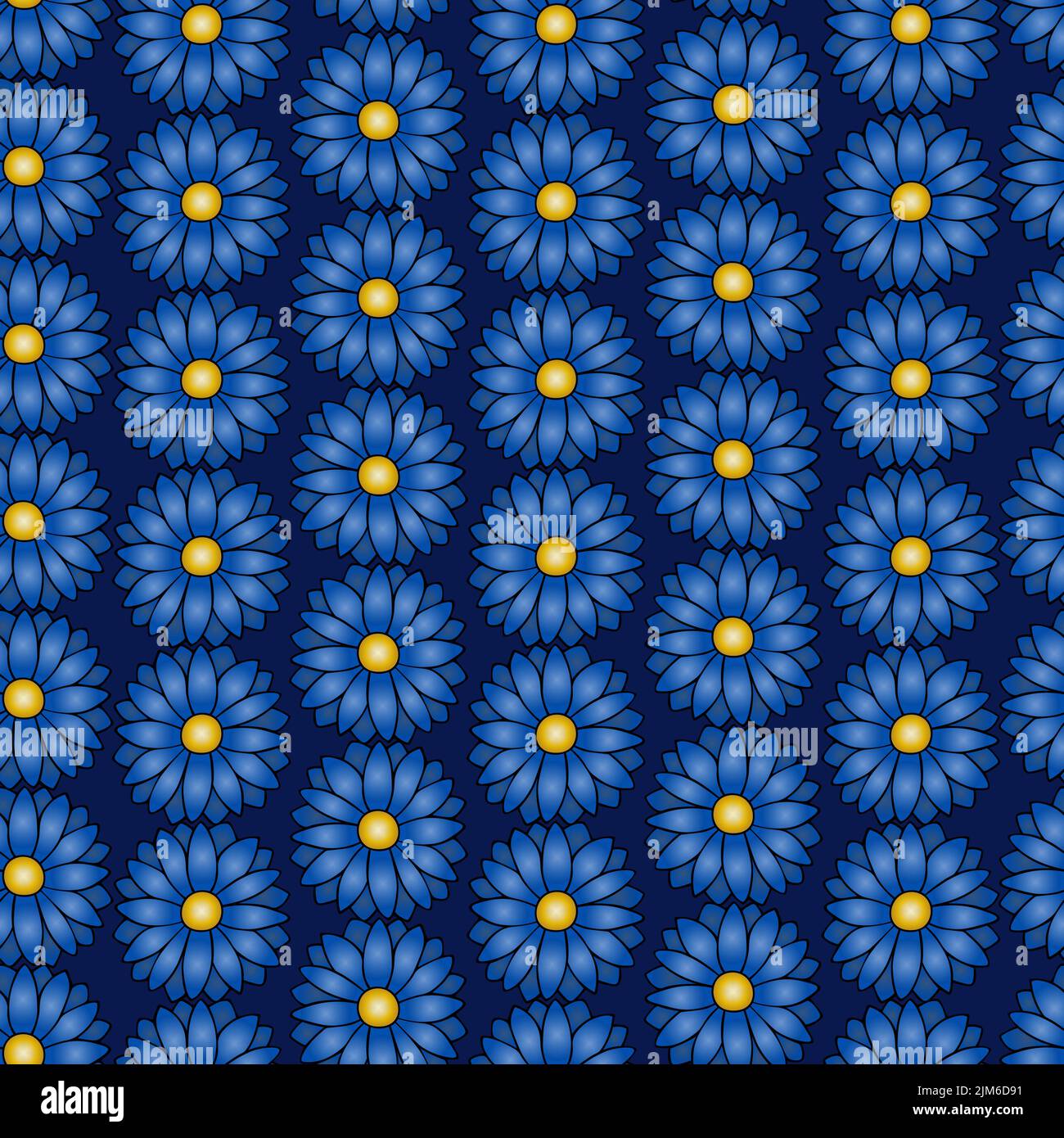 Gänseblümchen. Nahtloses Vektormuster. Ein endlos wiederholendes Ornament. Isolierter blauer Hintergrund. Flacher Style. Heller floraler Hintergrund. Sommerblume. Stock Vektor