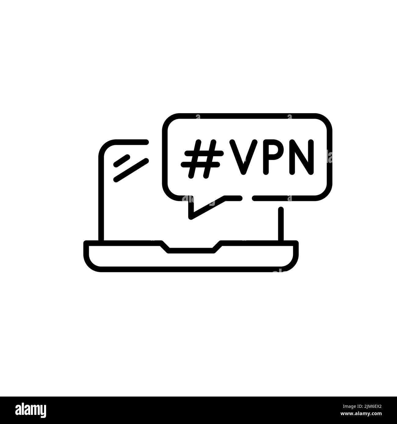 VPN-Benachrichtigung auf einem Laptop. Pixel-perfektes, bearbeitbares Strichsymbol Stock Vektor