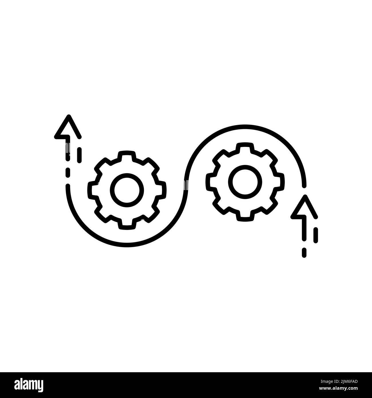 Zahnrad und Pfeil. Symbol für agile Prozesslinie. Prozessschild. Vektor auf isoliertem weißem Hintergrund. Stock Vektor