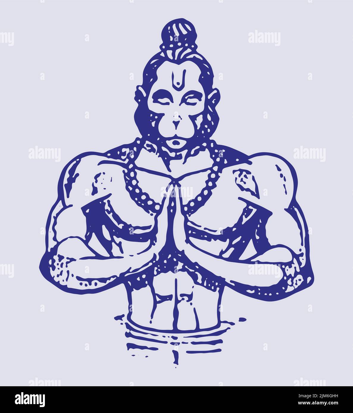 Ein Vektor des betenden Hindu-gottes Hanuman mit blauem Hintergrund vor dem hellvioletten Hintergrund Stock Vektor Ein Vektor des betenden Hindu-gottes Hanuman mit blauem Hintergrund vor dem hellvioletten Hintergrund Stock Vektor