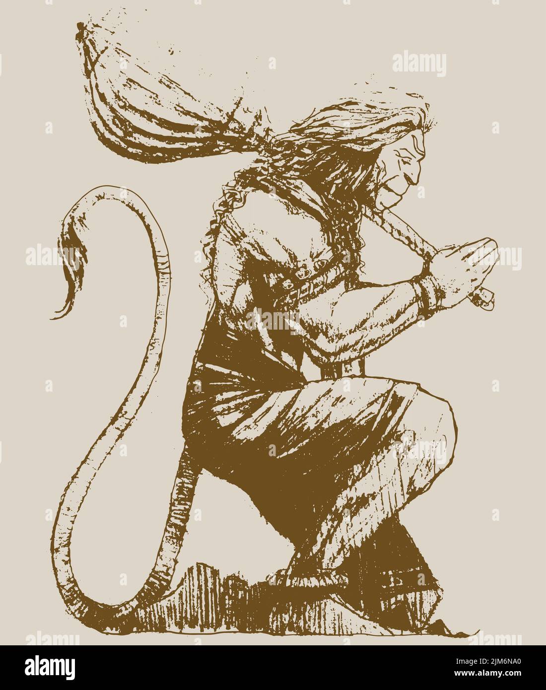 Ein Vektor einer Krieger-Hanuman-Skizze, eines Hindu-gottes, in Braun Stock Vektor Ein Vektor einer Krieger-Hanuman-Skizze, eines Hindu-gottes, in Braun Stock Vektor