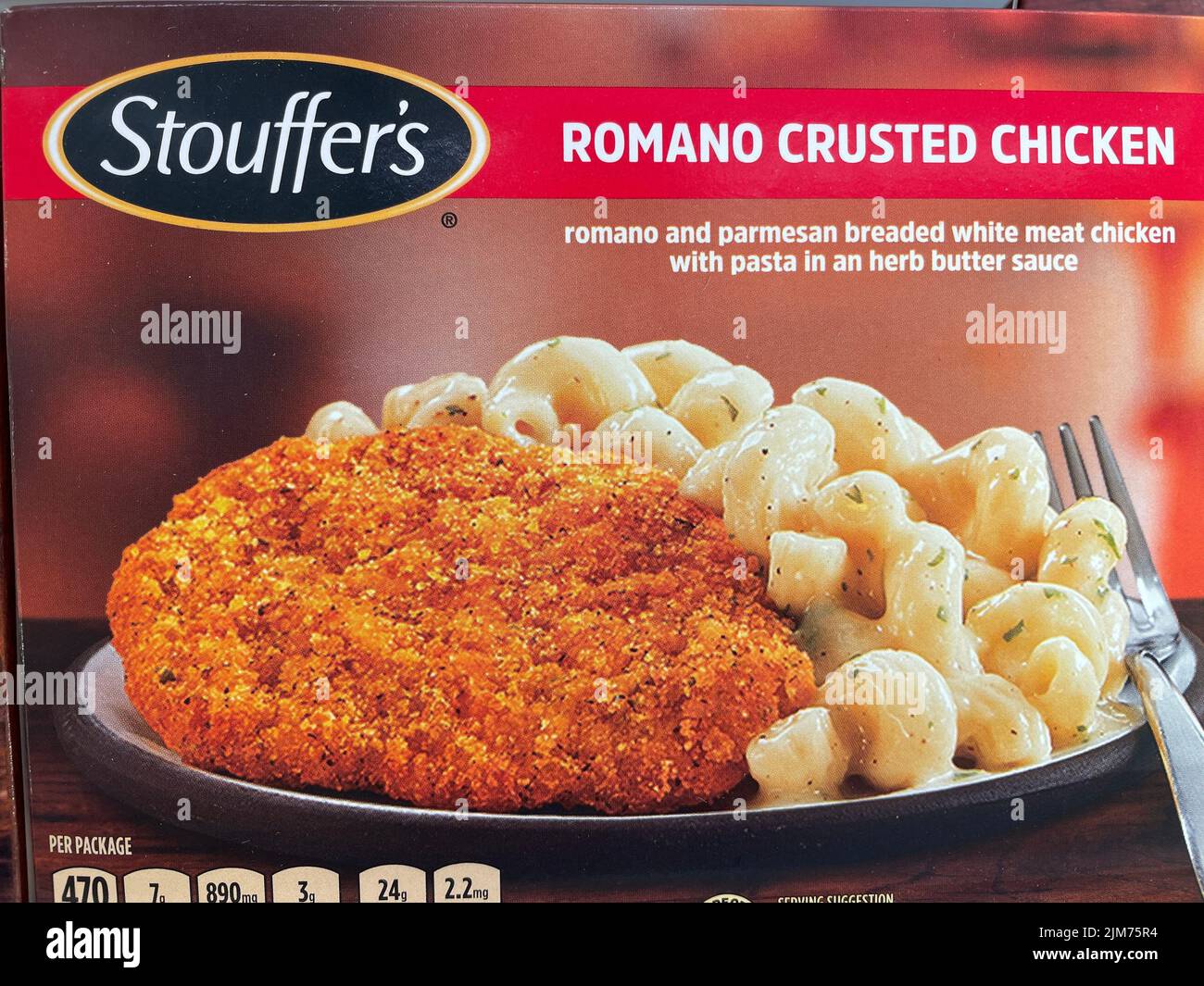 Grovetown, GA USA - 05 04 22: Ladengeschäft Tiefkühlkost Stouffers Romano verkrusttes Huhn Stockfoto