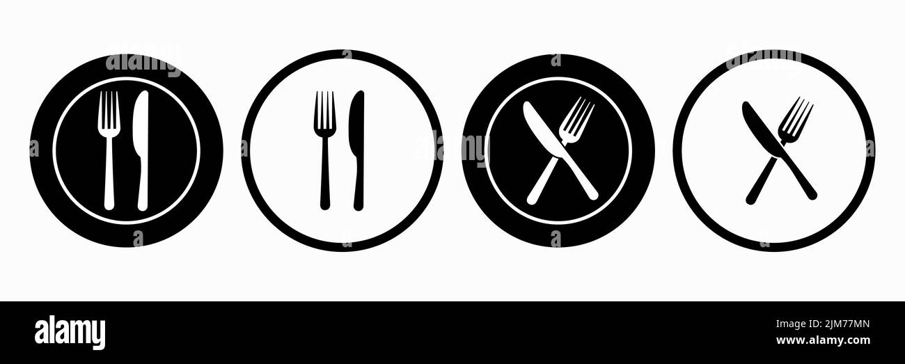 Symbole für Platte, Gabel und Messer einstellen - Vektor Stock Vektor