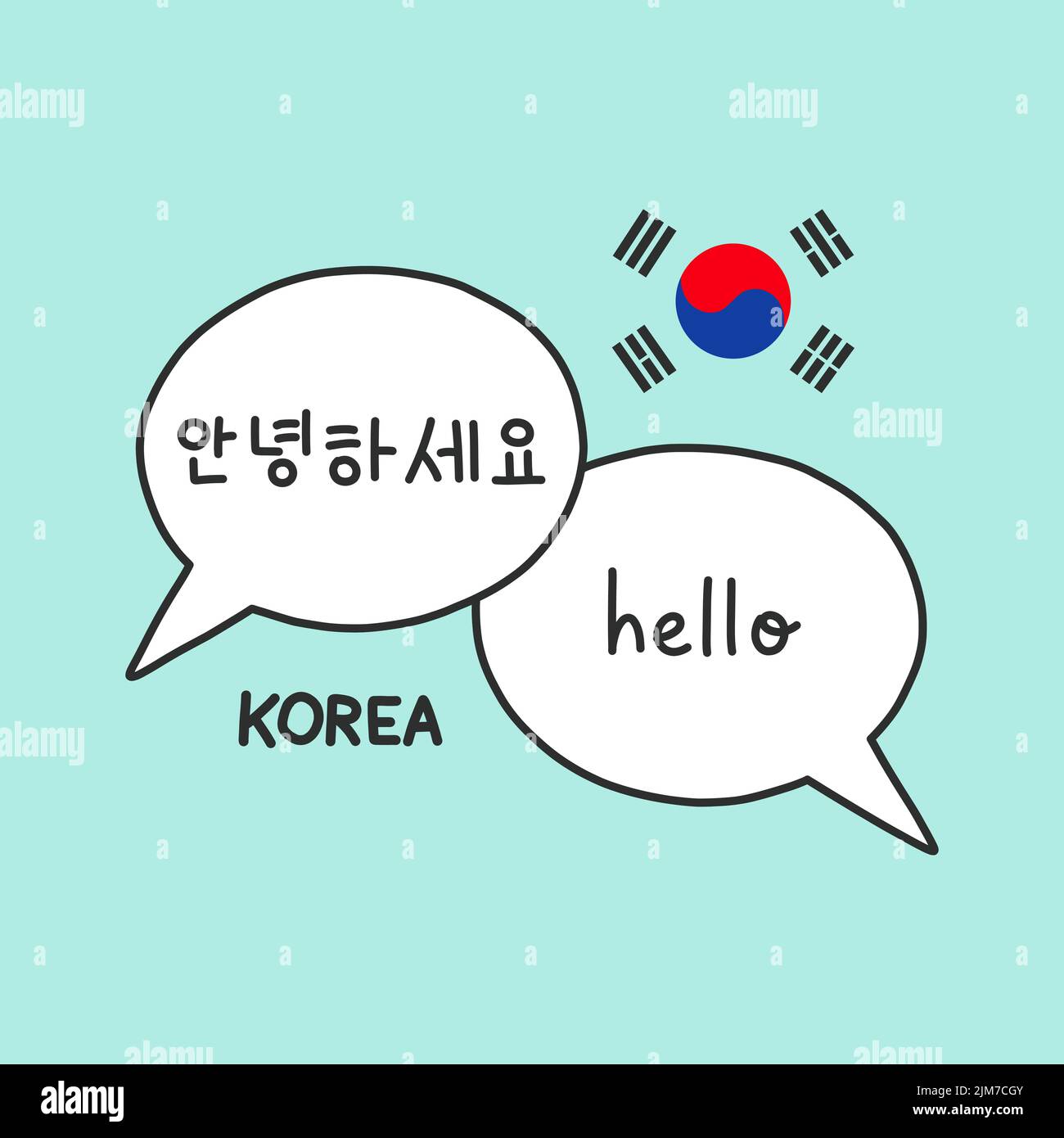 Koreanische Wörter Hello übersetzen mit Flaggenvektor Stock Vektor