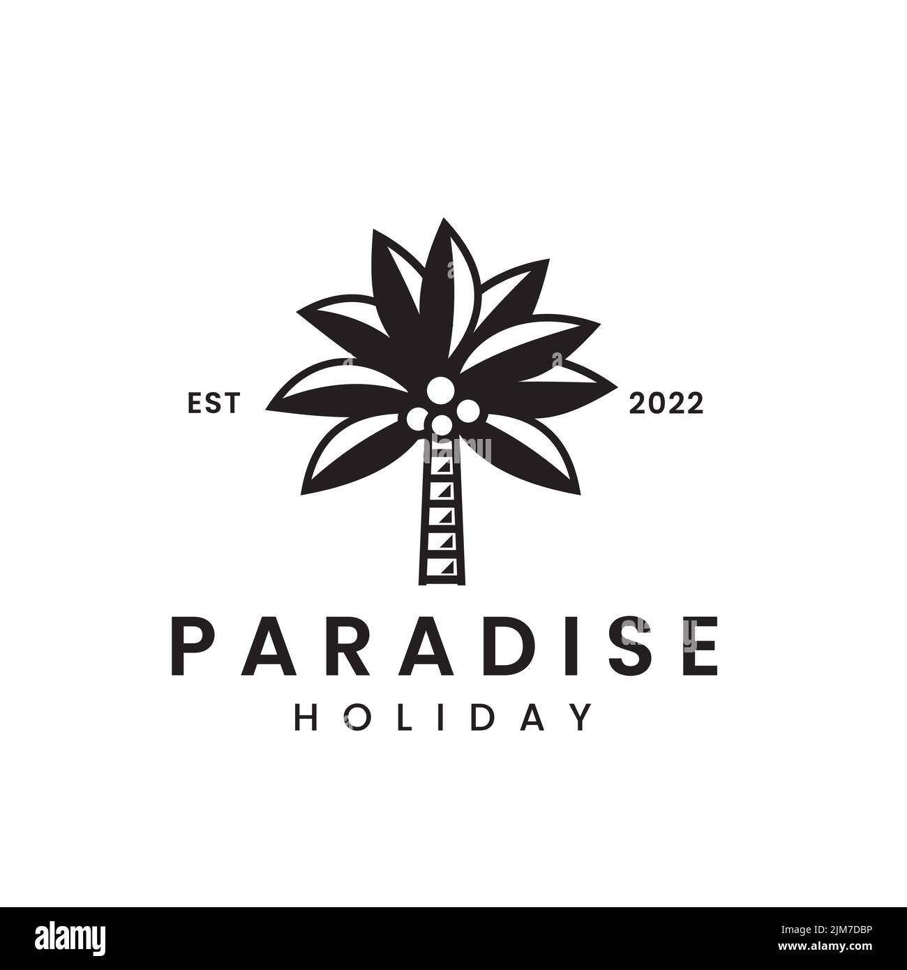 Abbildung des fruchtenden Palmenlogos mit Vektor-Symbolen. Kann für Reise-, Spa-, Tropical- und Beauty-Studios genutzt werden Stock Vektor