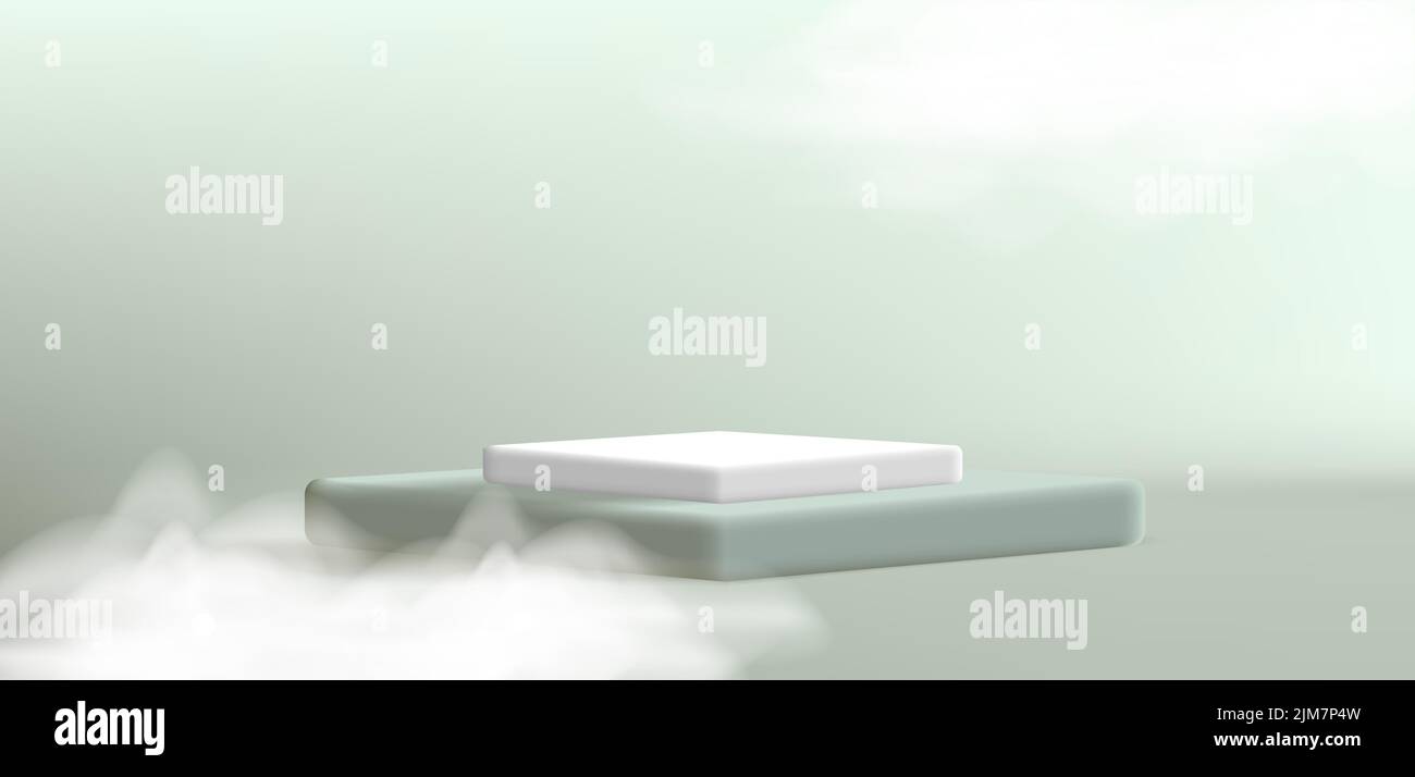 Sockel 3D Hintergrund mit Würfeln Stufen und Wolken oder Nebel Stock Vektor