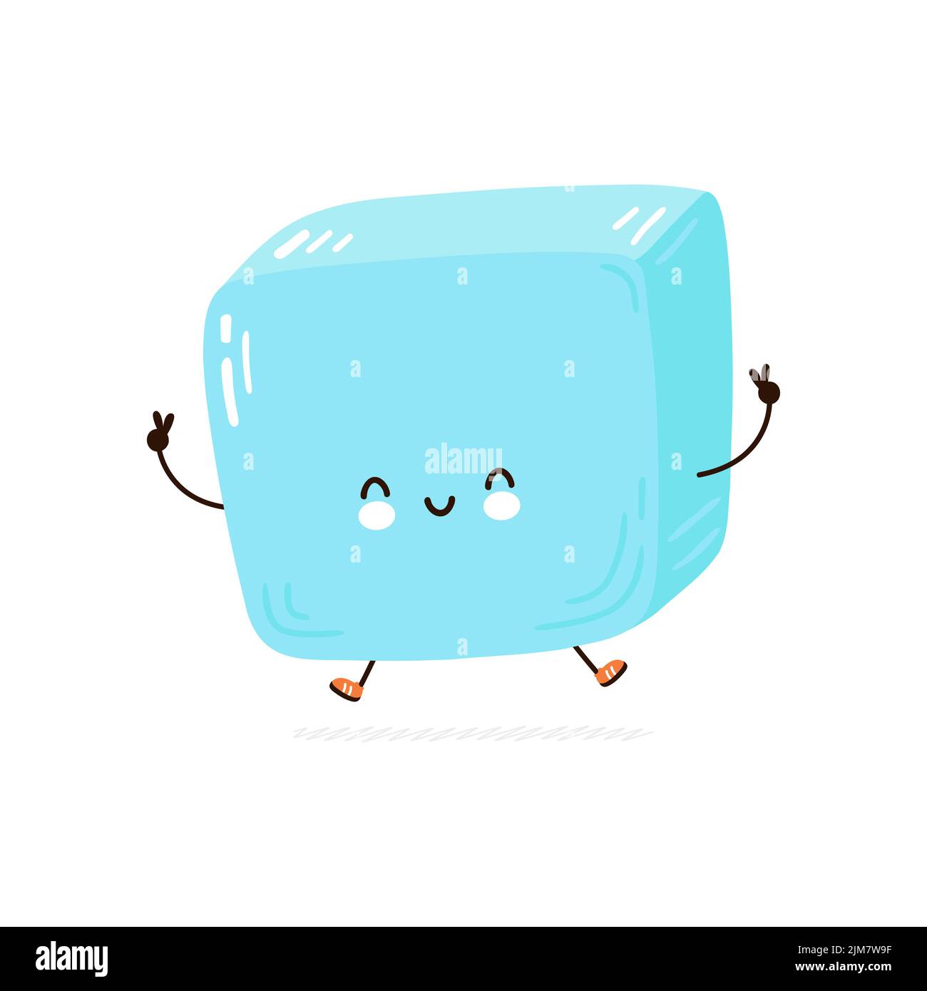 Niedlicher Eiswürfel-Charakter. Vektor Hand gezeichnet Cartoon kawaii Charakter Illustration Symbol. Isoliert auf weißem Hintergrund. Ice Cube Charakter Konzept Stock Vektor