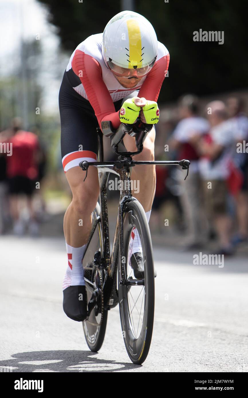 Commonwealth Games 2022, Birmingham Großbritannien. 4.. August 2022. Männer Radfahren Zeitfahren.. Kredit: Anthony Wallbank/Alamy Live Nachrichten Stockfoto