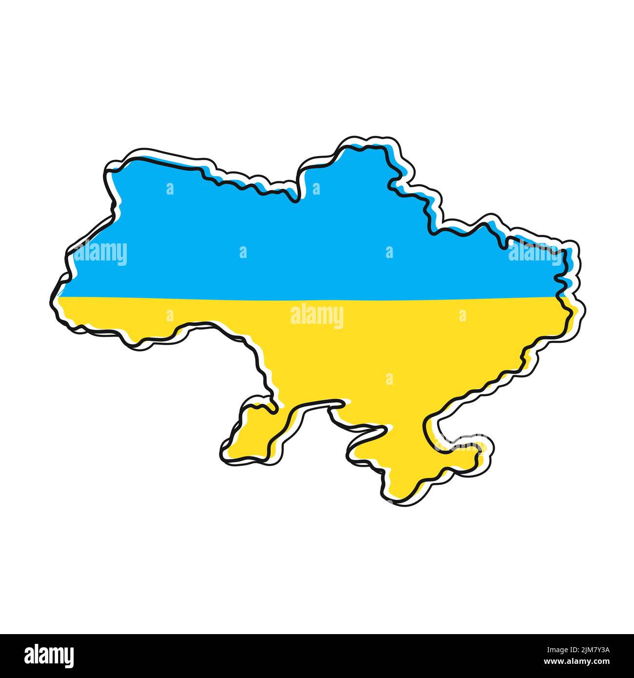 Ukraine Karte und Flagge in modernem trendigen Flachlinien-Stil. Vektor Cartoon flache Illustration Icon Design. Ukraine Karte skizzieren Konzept. Isoliert auf weißem Hintergrund Stock Vektor