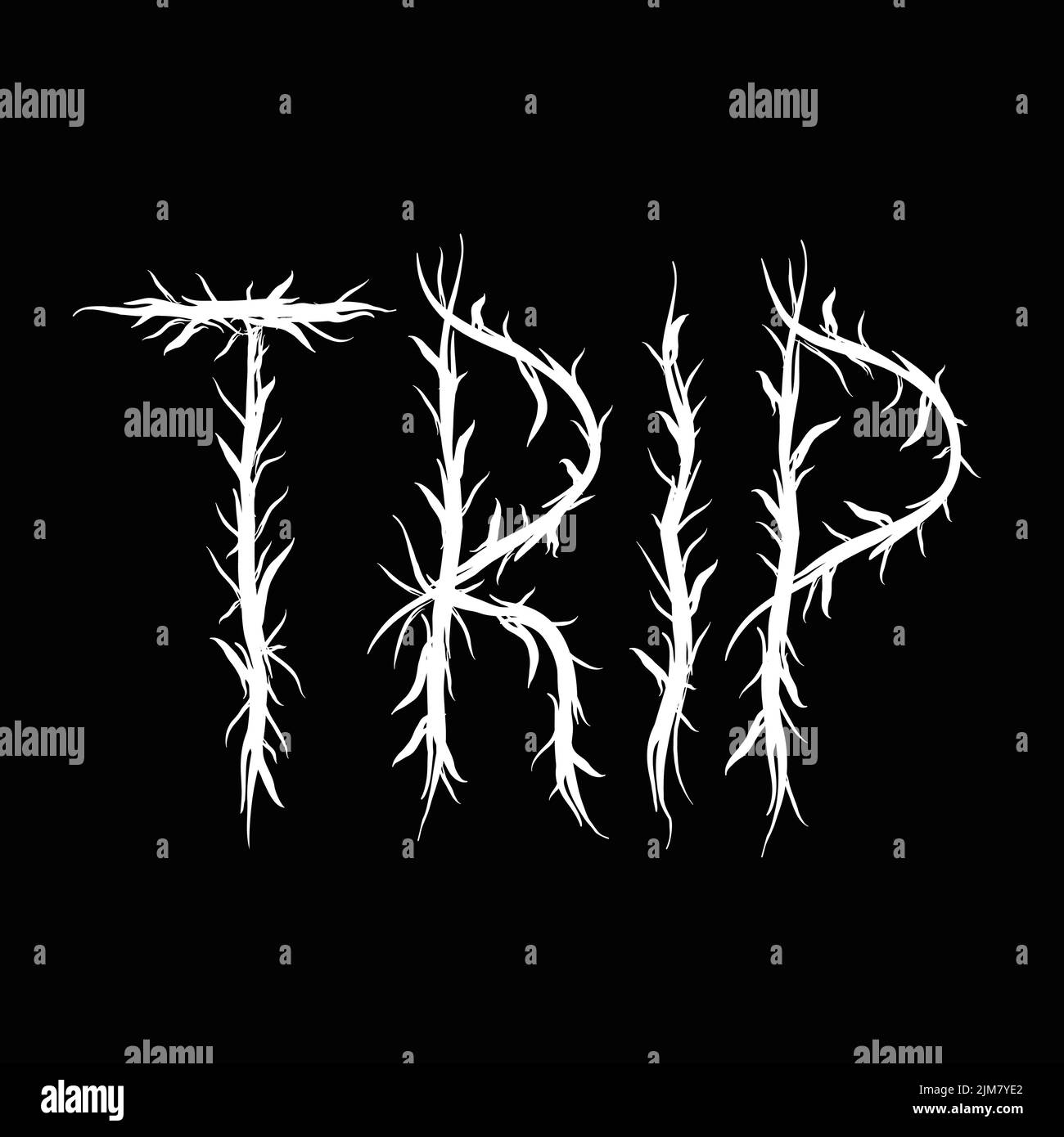 Trip Wort, trendy schwarzen Metall-Stil Buchstaben.Vektor handgezeichnete Illustration.Trip, dreippige Buchstaben, saure Mode, schwarz Metall-Stil Druck für T-Shirt, Poster-Konzept Stock Vektor