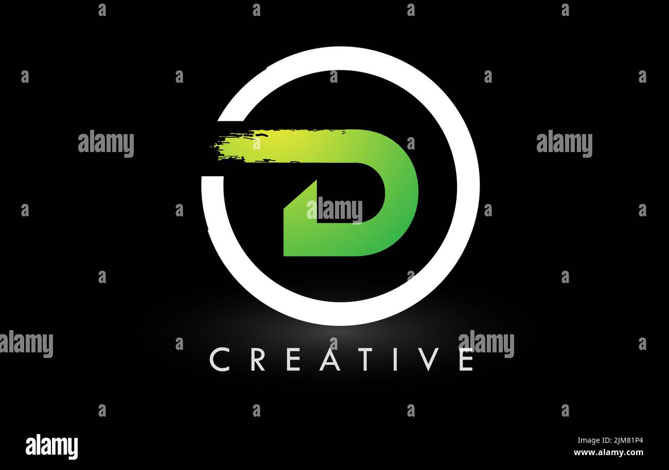 D-Pinsel-Logo-Design mit grünem weißen Kreis. Creative Brushed Letters Icon Logo. Stock Vektor