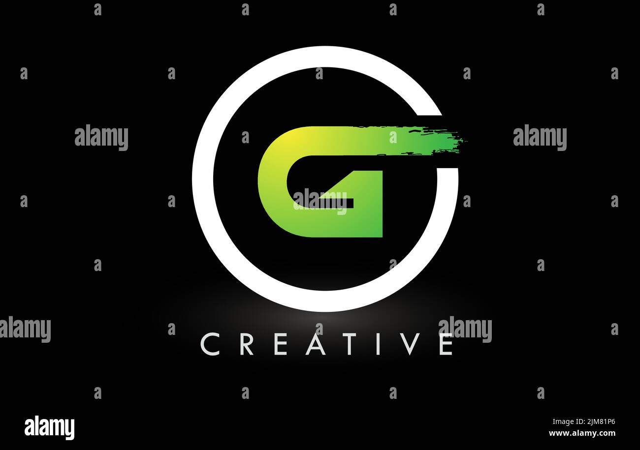 G-Pinsel-Logo-Design mit grünem weißen Kreis. Creative Brushed Letters Icon Logo. Stock Vektor
