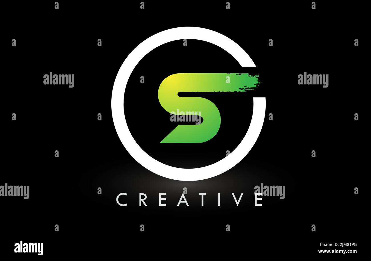 S-Pinsel-Logo-Design mit grünem weißen Kreis. Creative Brushed Letters Icon Logo. Stock Vektor