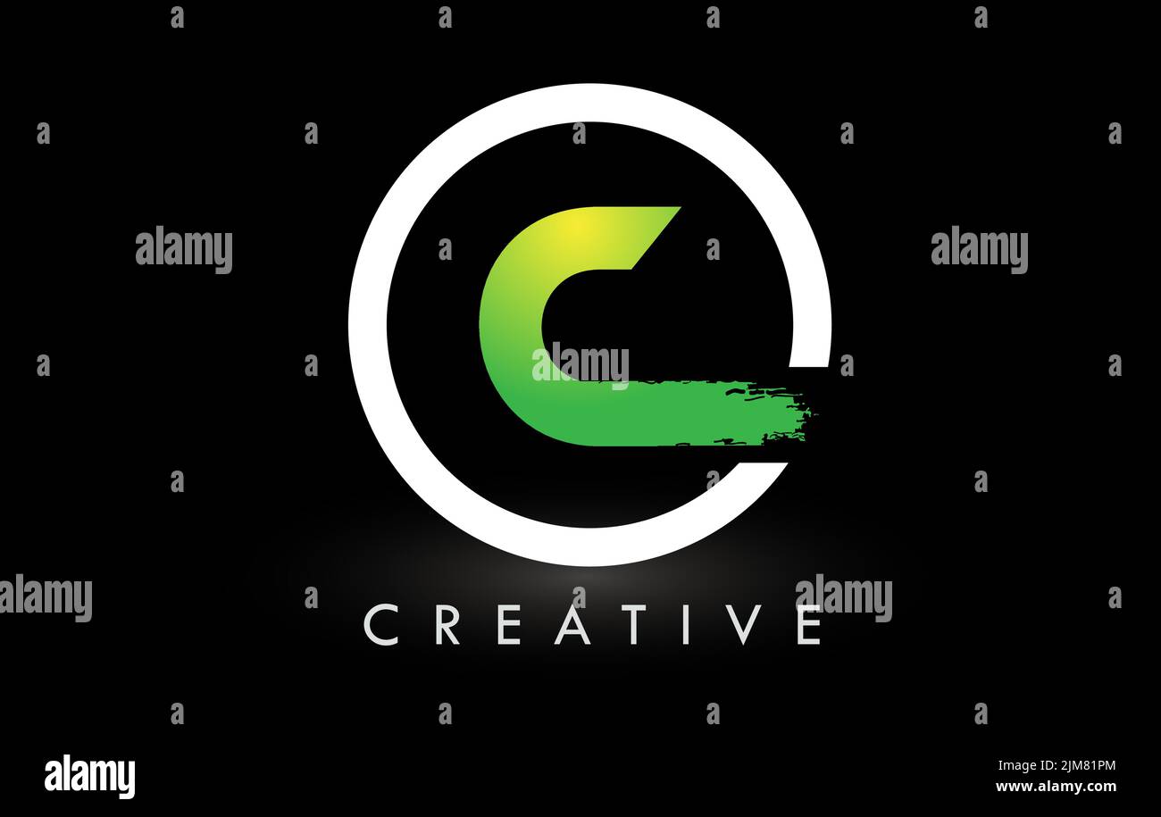 C-Pinsel-Logo mit grünem weißen Kreis. Creative Brushed Letters Icon Logo. Stock Vektor