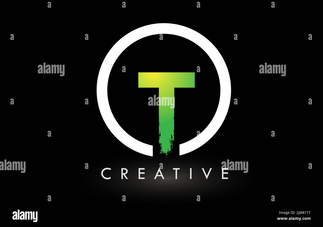 T-Pinsel-Logo mit grünem weißen Kreis. Creative Brushed Letters Icon Logo. Stock Vektor