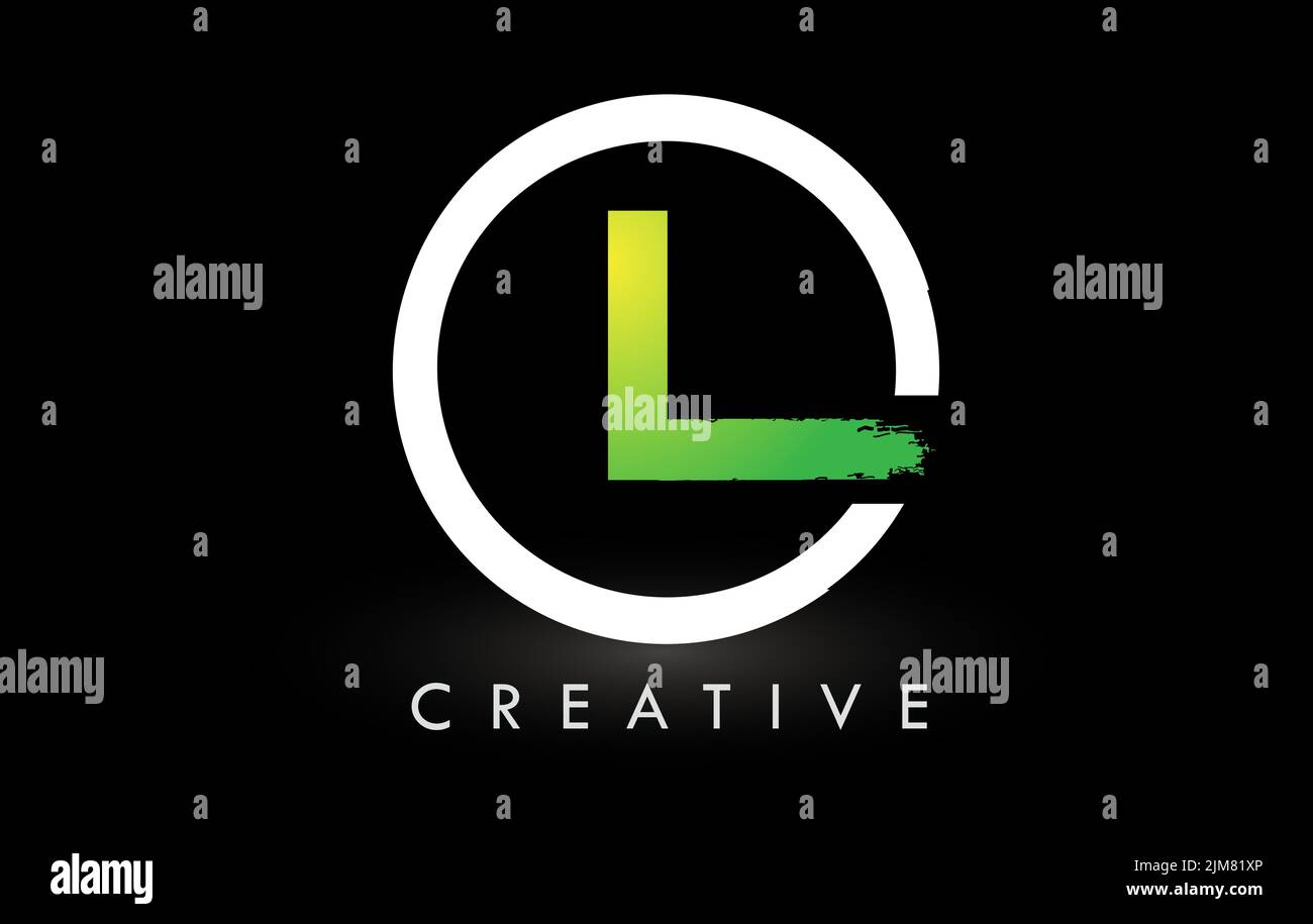 L Brush Letter Logo Design mit grünem weißen Kreis. Creative Brushed Letters Icon Logo. Stock Vektor