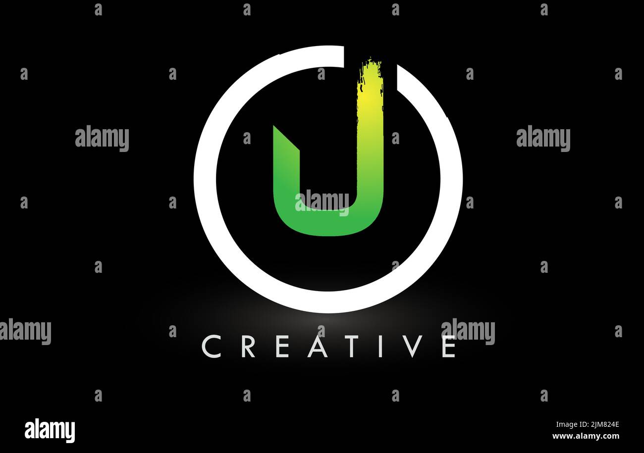 U-Pinsel-Logo-Design mit grünem weißen Kreis. Creative Brushed Letters Icon Logo. Stock Vektor