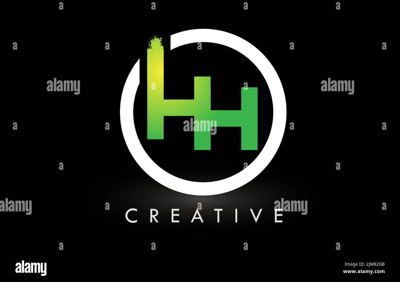 HH-Pinsel-Logo mit grünem weißen Kreis. Creative Brushed Letters Icon Logo. Stock Vektor