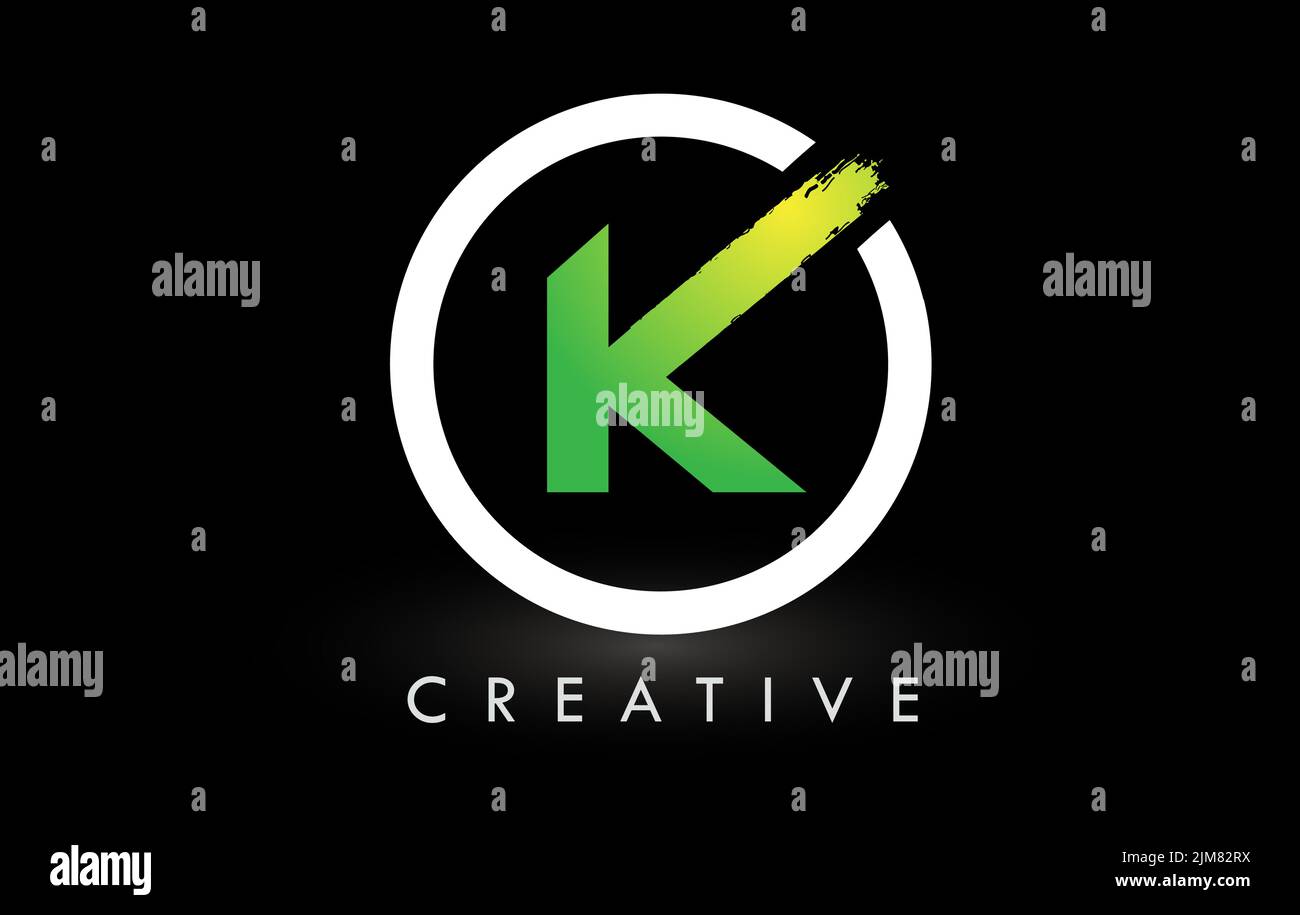 K Pinsel Schreiben Logo Design mit schwarzer Kreis. Kreative gebürstet Buchstaben Symbol Logo. Stock Vektor
