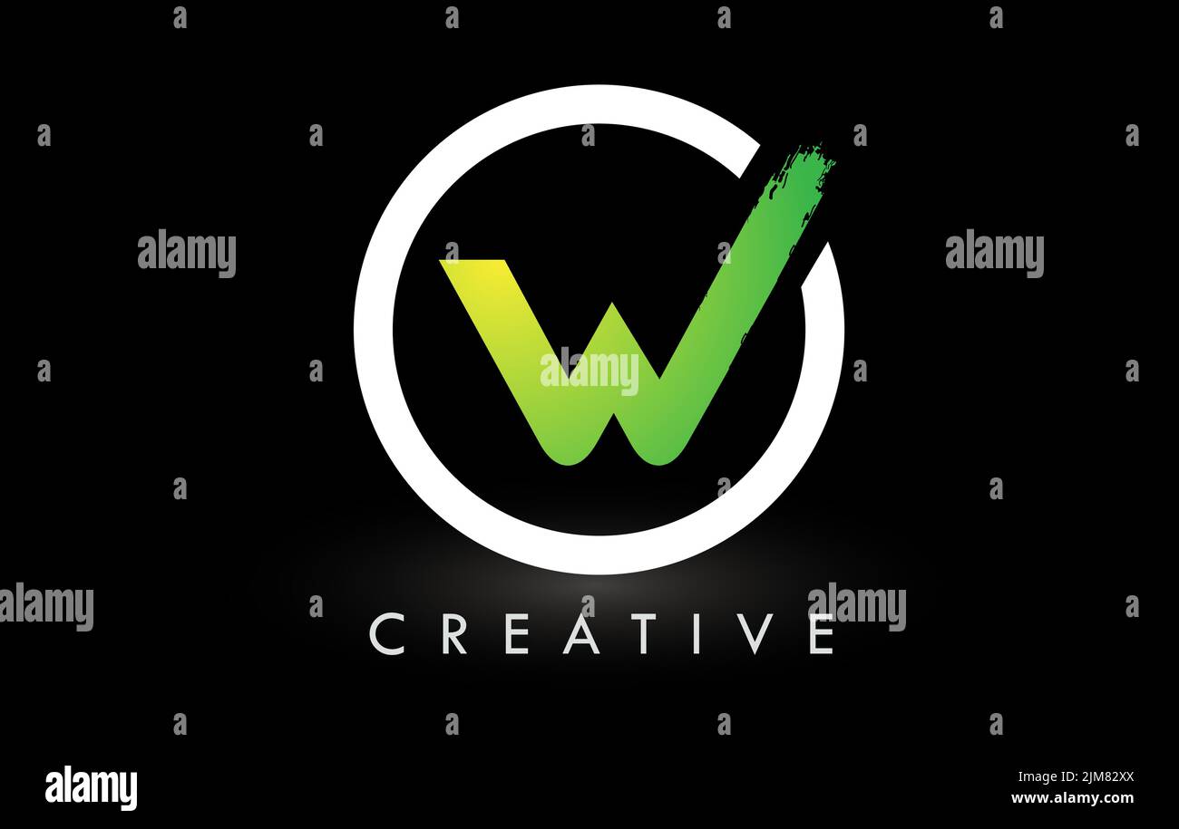 W-Pinsel-Logo mit grünem weißen Kreis. Creative Brushed Letters Icon Logo. Stock Vektor