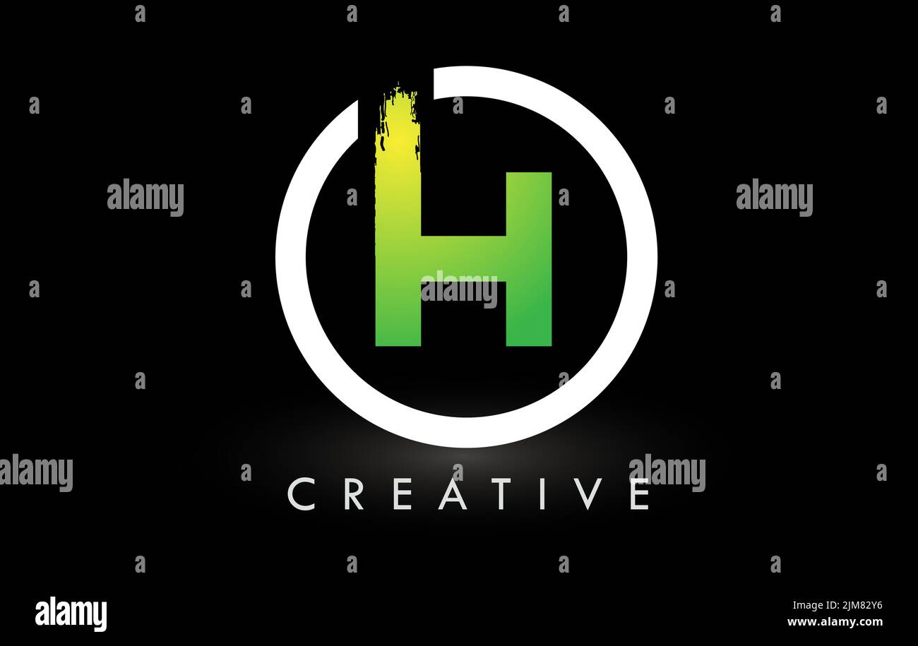 H-Pinsel-Logo-Design mit grünem weißen Kreis. Creative Brushed Letters Icon Logo. Stock Vektor