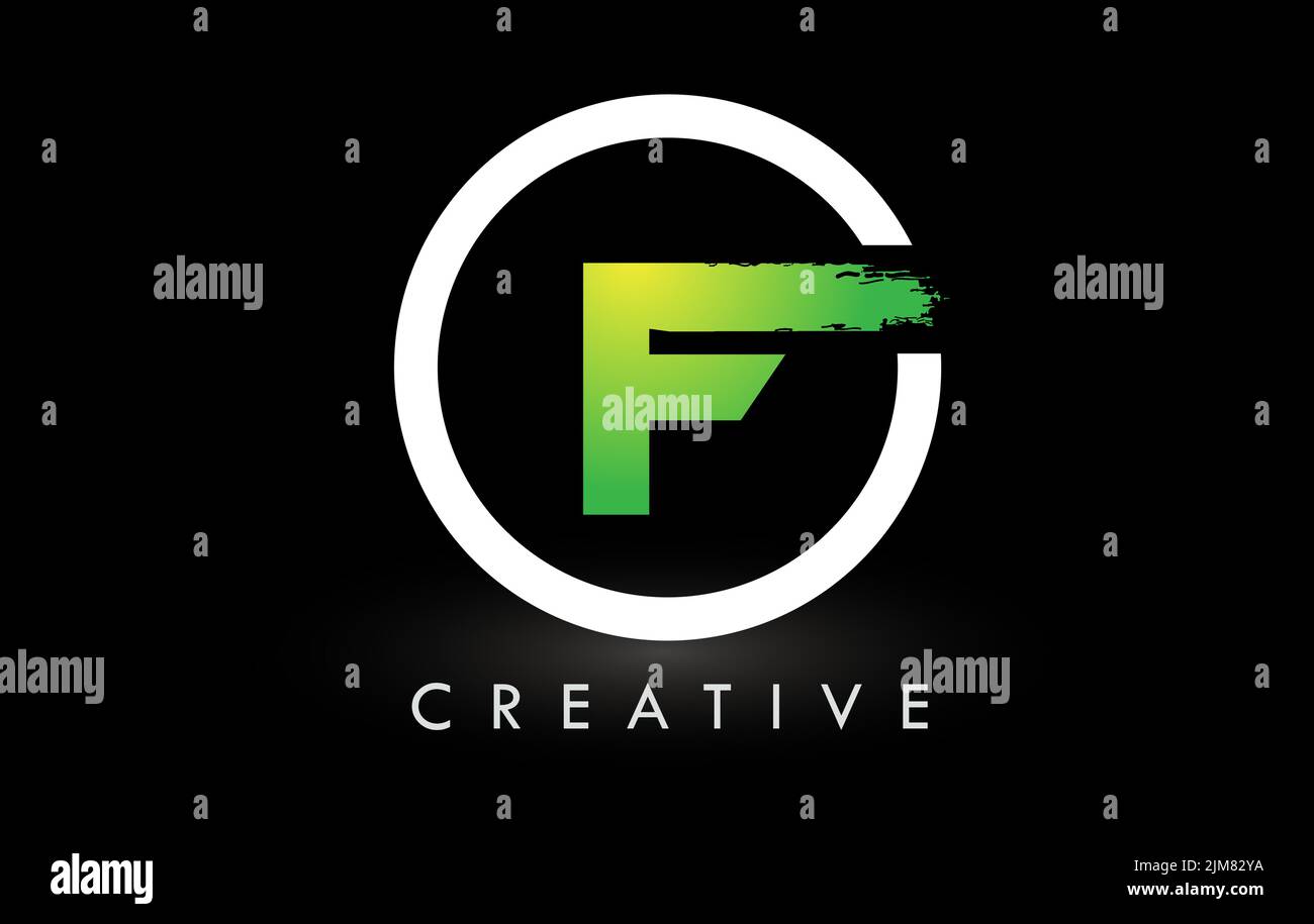 F-Pinsel-Logo mit grünem weißen Kreis. Creative Brushed Letters Icon Logo. Stock Vektor