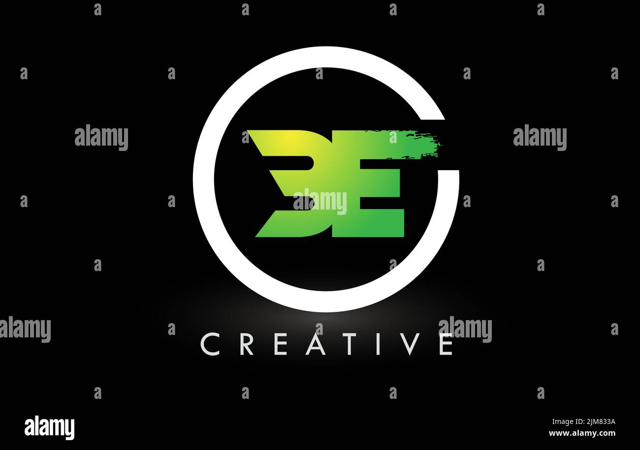 BE Brush Letter Logo Design mit grünem weißen Kreis. Creative Brushed Letters Icon Logo. Stock Vektor