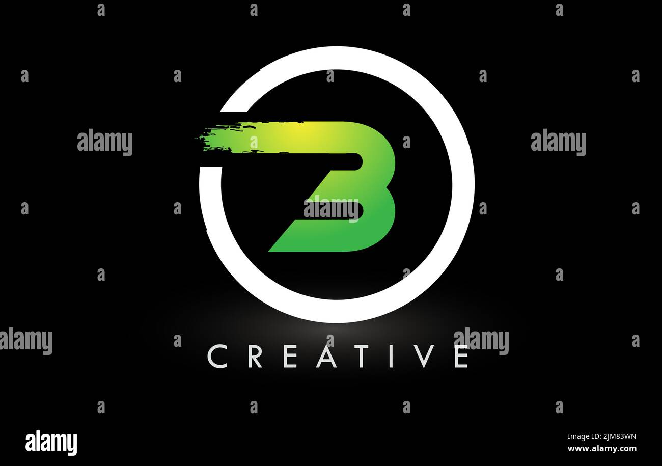 B-Pinsel-Logo-Design mit grünem weißen Kreis. Creative Brushed Letters Icon Logo. Stock Vektor
