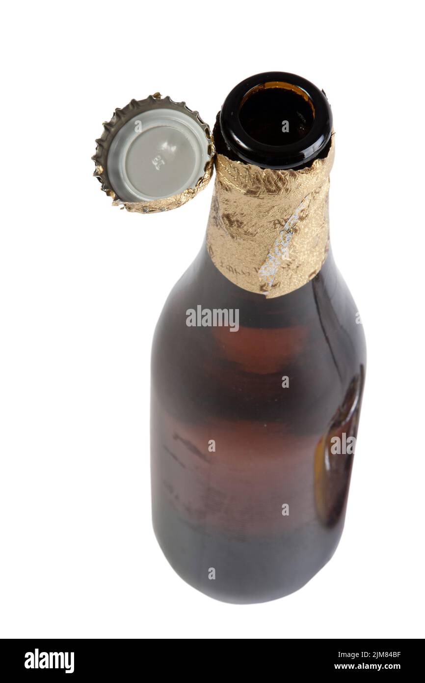 Offenes Bierflasche mit Deckel Stockfoto