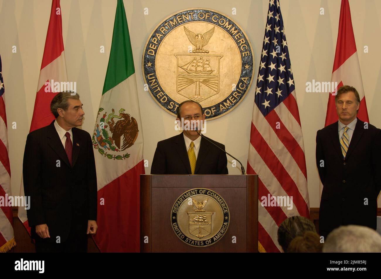 Büro des Sekretärs (Carlos Gutierrez) - Nordamerikanischer Rat für Wettbewerbsfähigkeit - USA, Kanada und Mexiko Stockfoto