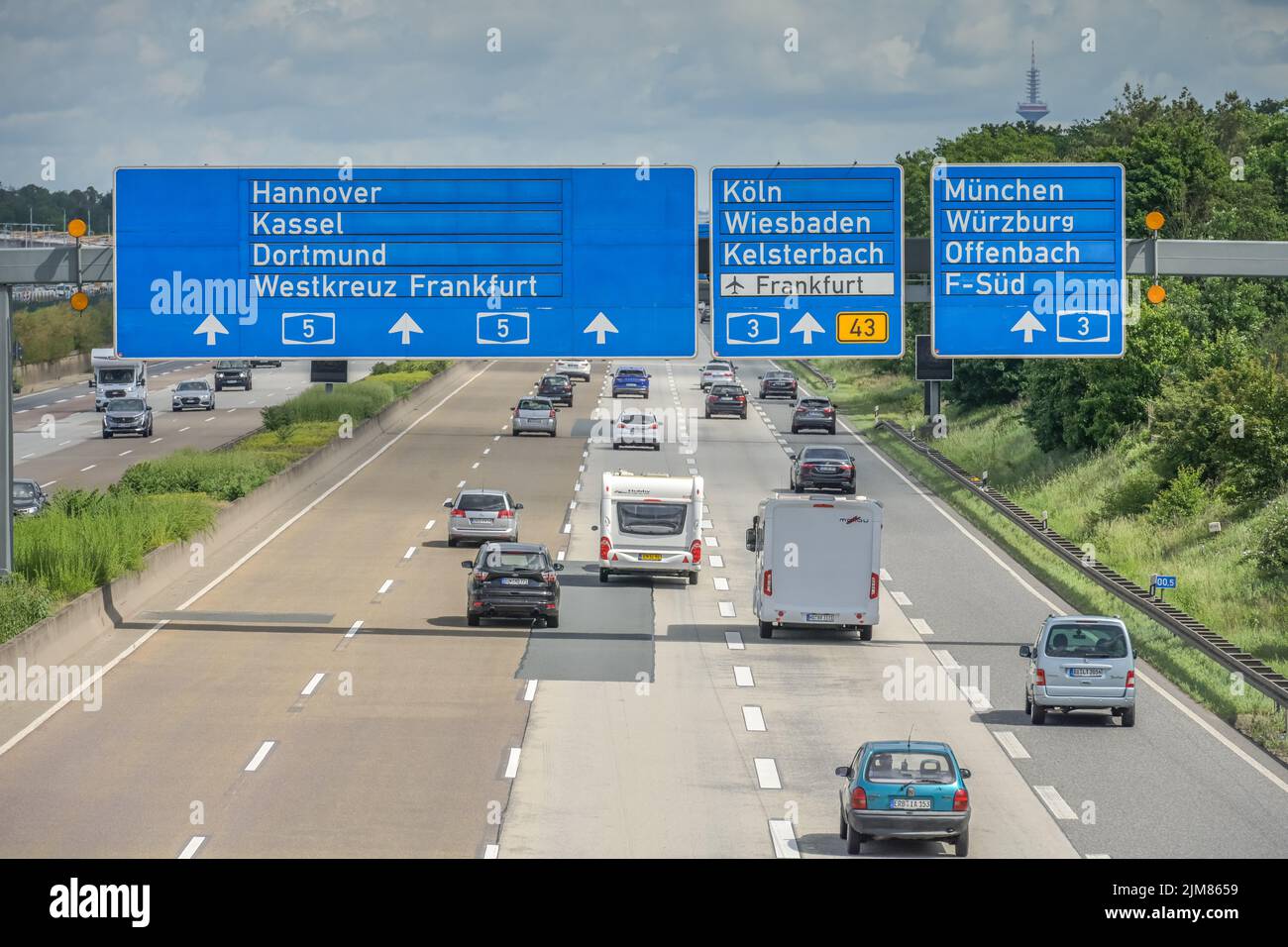 Verkehr, Autobahn A5, Frankfurter Kreuz, Frankfurt am Main, Hessen, Deutschland Stockfoto