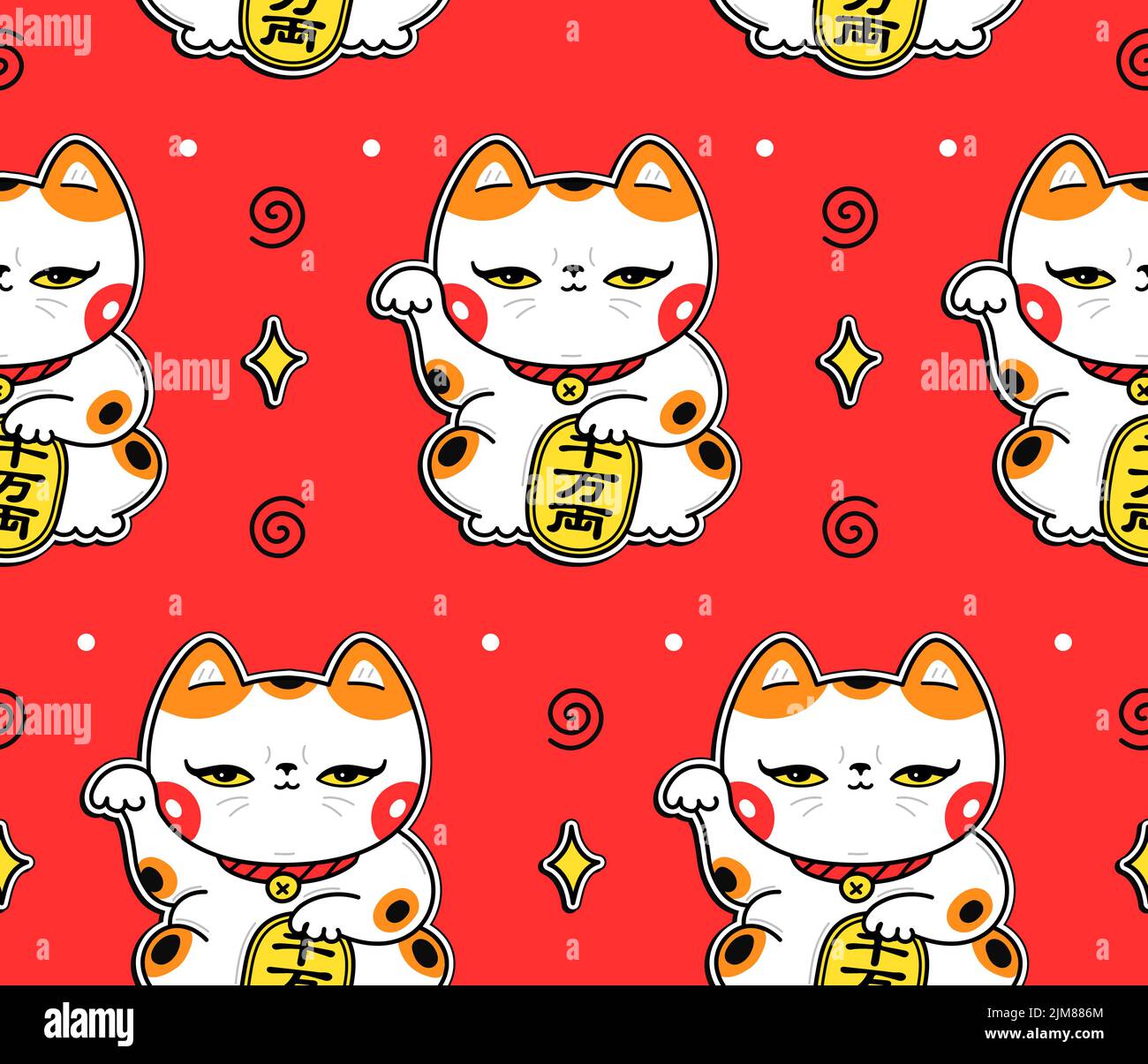 Nette lustige kawaii asiatische Katze nahtlose Muster Art.Vektor Cartoon kawaii Charakter Illustration Design.positive vintage Katzen, japanische Glück Spielzeug nahtlose Muster Konzept Stock Vektor