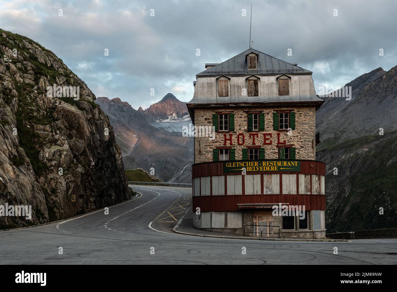 Verlassene Hotel Belvedere, Furkapass Stockfoto