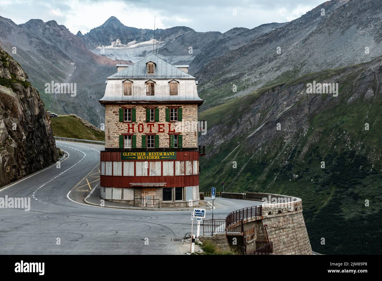 Verlassene Hotel Belvedere, Furkapass Stockfoto