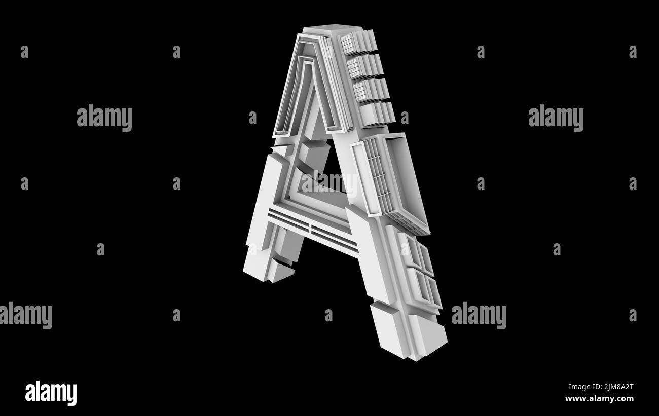 Brief A von Ali. Architektonische Struktur. Architekten, Designer und Künstler müssen höchste Dimensionen sehen, um die Konstruktionsdetails zu studieren, Stockfoto