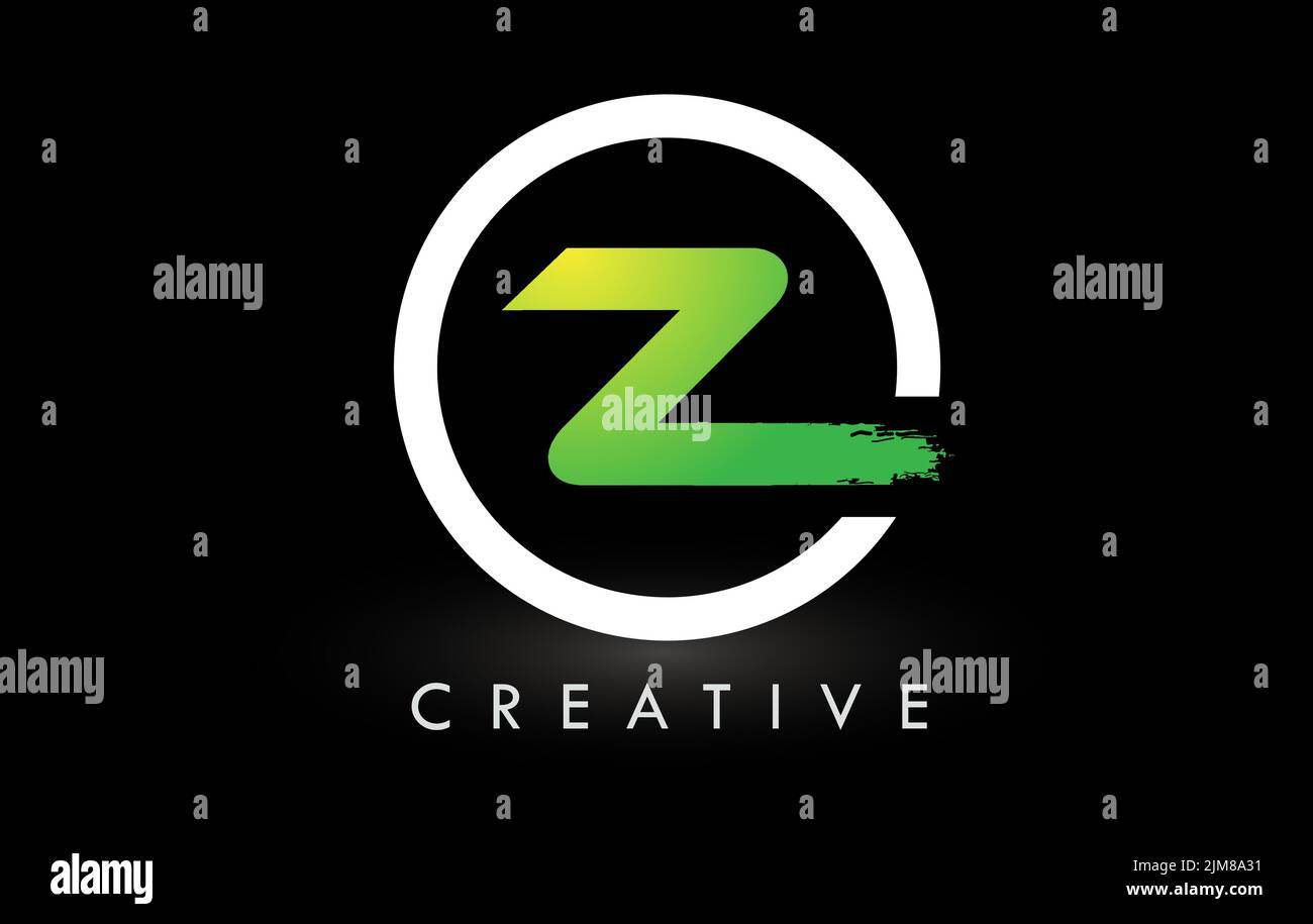 Z-Pinsel-Logo mit grünem weißen Kreis. Creative Brushed Letters Icon Logo. Stock Vektor