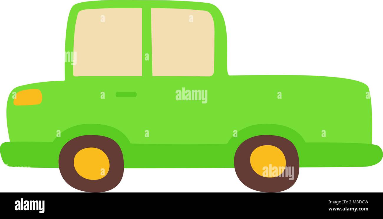Niedliche grüne Kinder Spielzeug Auto Illustration in flachen Cartoon-Stil Stock Vektor