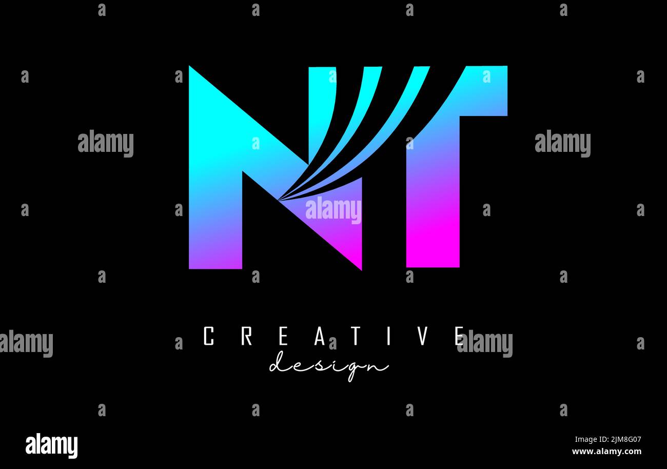 Kreatives, farbenfrohes NT n t -Logo mit führenden Linien und Straßenkonzept. Buchstaben mit geometrischem Design. Vektorgrafik mit Brief und cr Stock Vektor