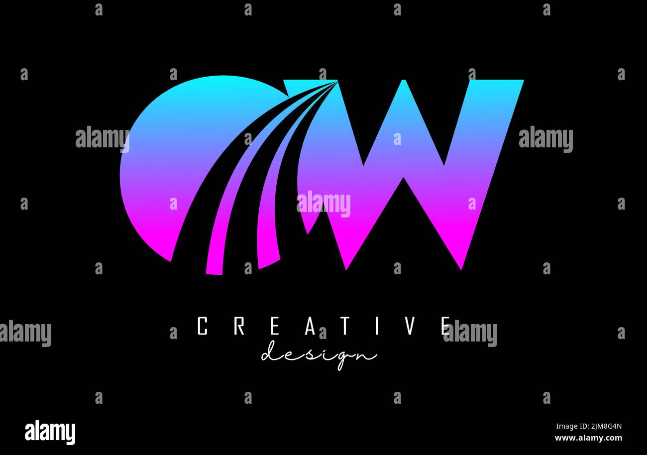 Kreatives, farbenfrohes OW o w-Logo mit Linien und Straßenkonzept. Buchstaben mit geometrischem Design. Vektorgrafik mit Brief und cr Stock Vektor