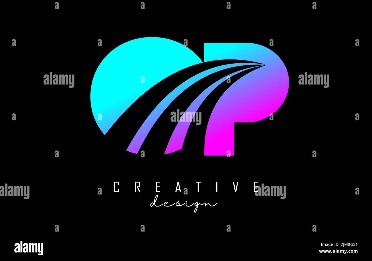 Kreatives, farbenfrohes Logo mit Schriftzug „OP o p“ und Straßenkonzept. Buchstaben mit geometrischem Design. Vektorgrafik mit Brief und cr Stock Vektor
