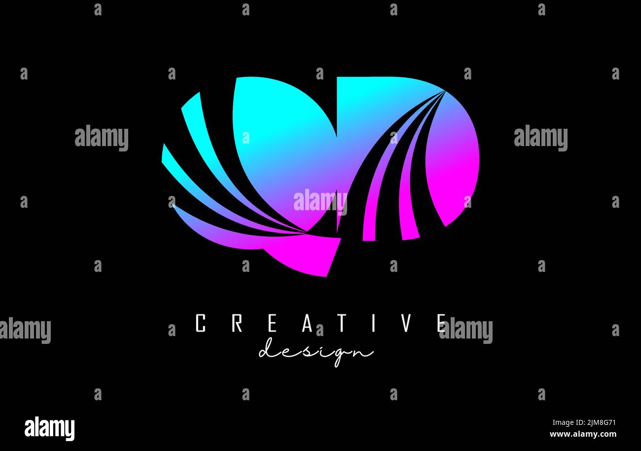 Kreatives QD q d-Logo mit farbenfrohem Buchstaben und Leitlinien sowie Straßenkonzept. Buchstaben mit geometrischem Design. Vektorgrafik mit Brief und cr Stock Vektor