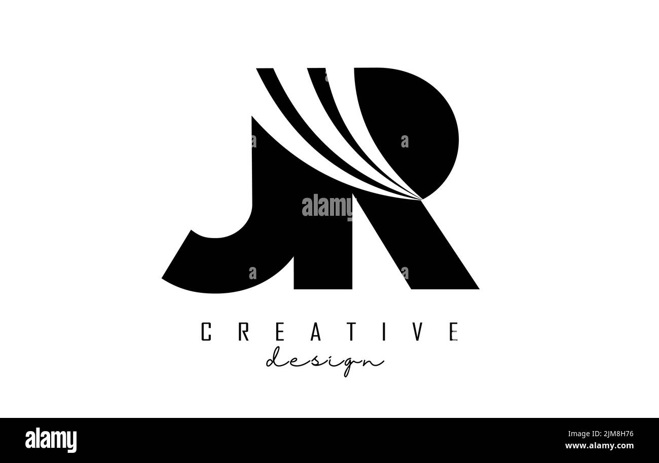 Kreatives JR J r-Logo in schwarzem Buchstaben mit führenden Linien und Straßenkonzept. Buchstaben mit geometrischem Design. Vektorgrafik mit Buchstabe und Kreat Stock Vektor