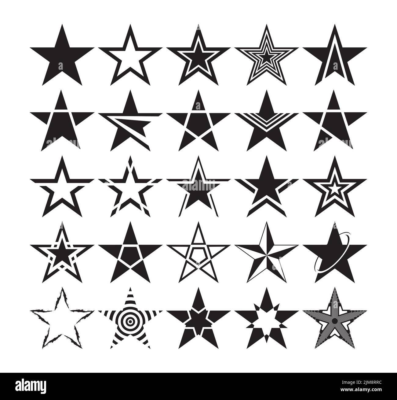 Set aus sternförmigen Silhouetten. Verschiedene Clipart-Zeichnungen mit schwarzen Sternen. Vektorgrafik Stock Vektor