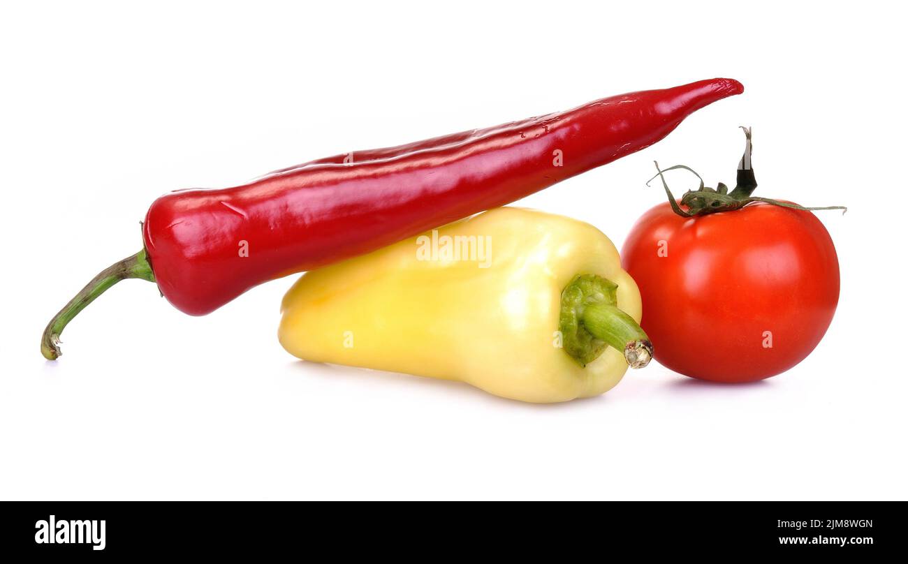 Gelber Paprika, Paprika und Tomate Stockfoto