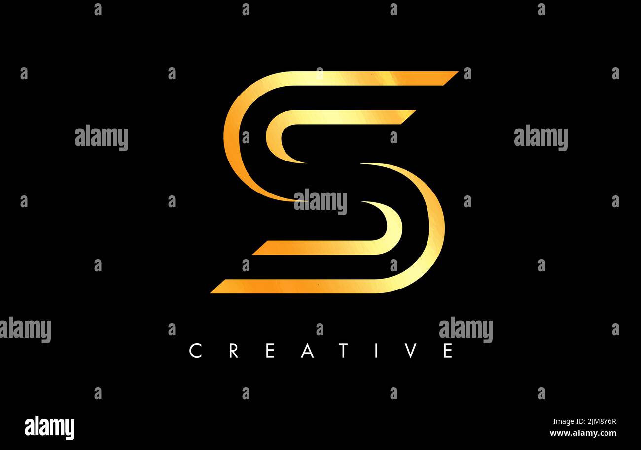 S Buchstabe Logo Monogramm mit goldenen goldenen Linien und minimalistisches Design Vektor. Kreativer moderner Buchstabe S Symbol Abbildung. Stock Vektor