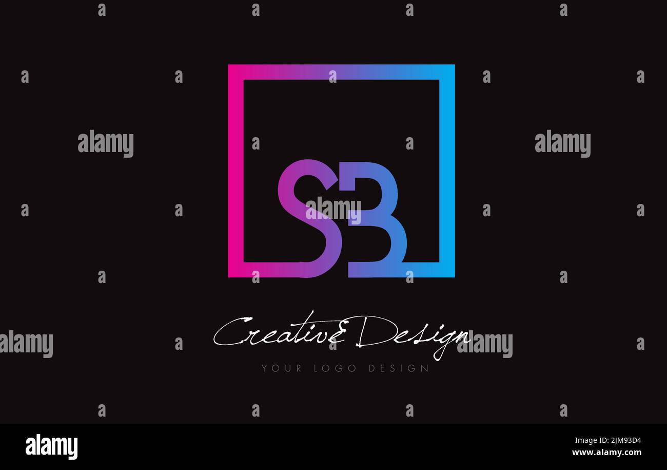 SB Square Gerahmte Buchstaben Logo Design-Vektor mit lila blauen Farben. Stock Vektor