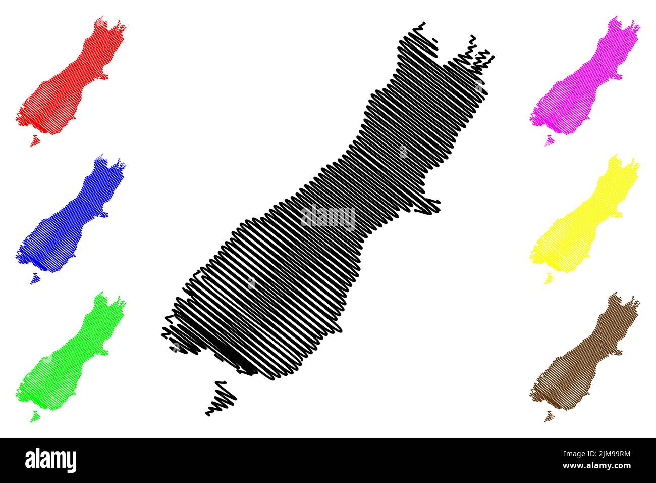 Südinsel (Neuseeland) Kartenvektordarstellung, Skizze Te Waipounamu Karte Stock Vektor