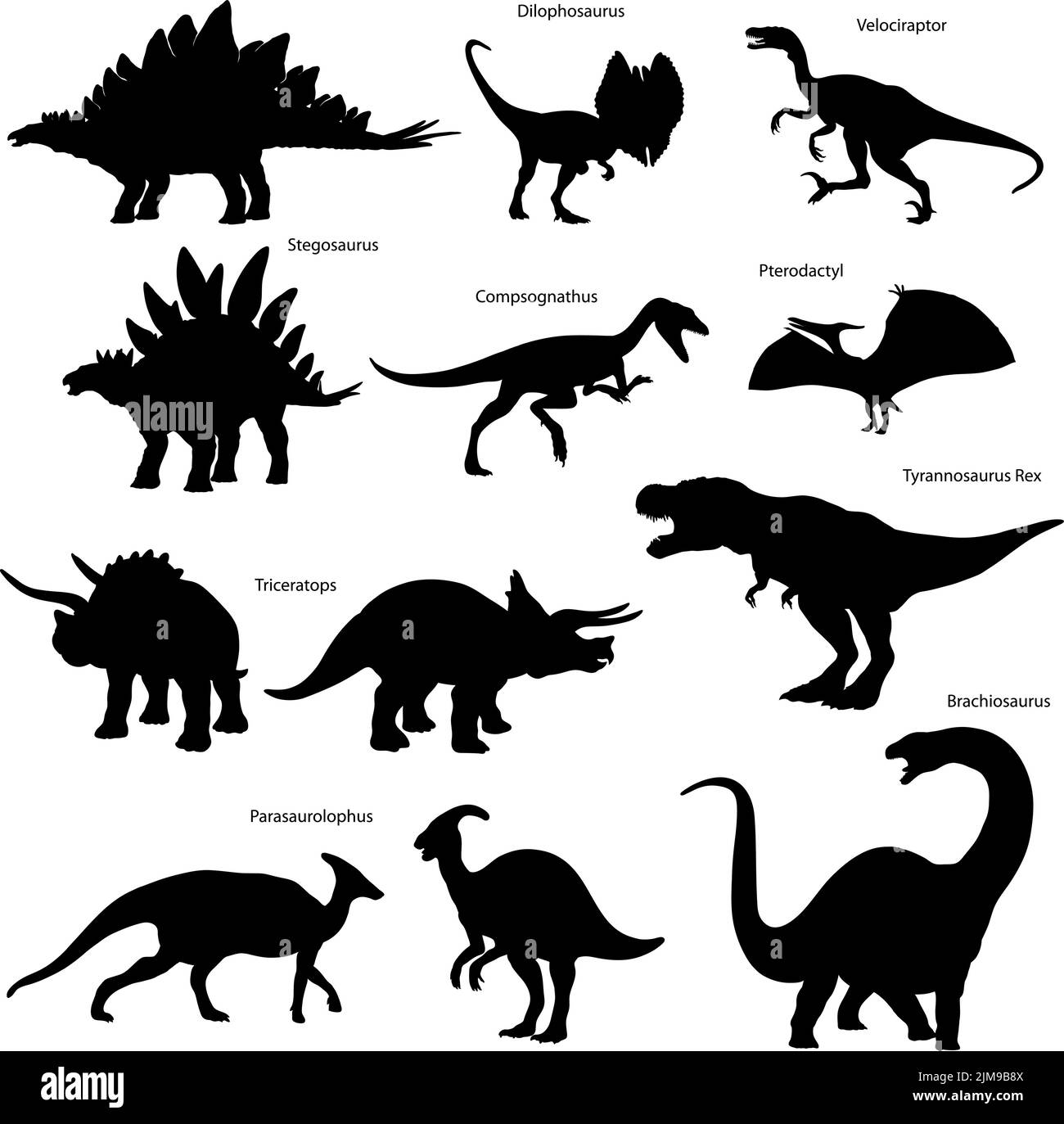 Silhouette Bilder von Dinosauriern, Figur, Silhouette, Symbol, Zeichen, Fröhliche, wilde Natur Stock Vektor