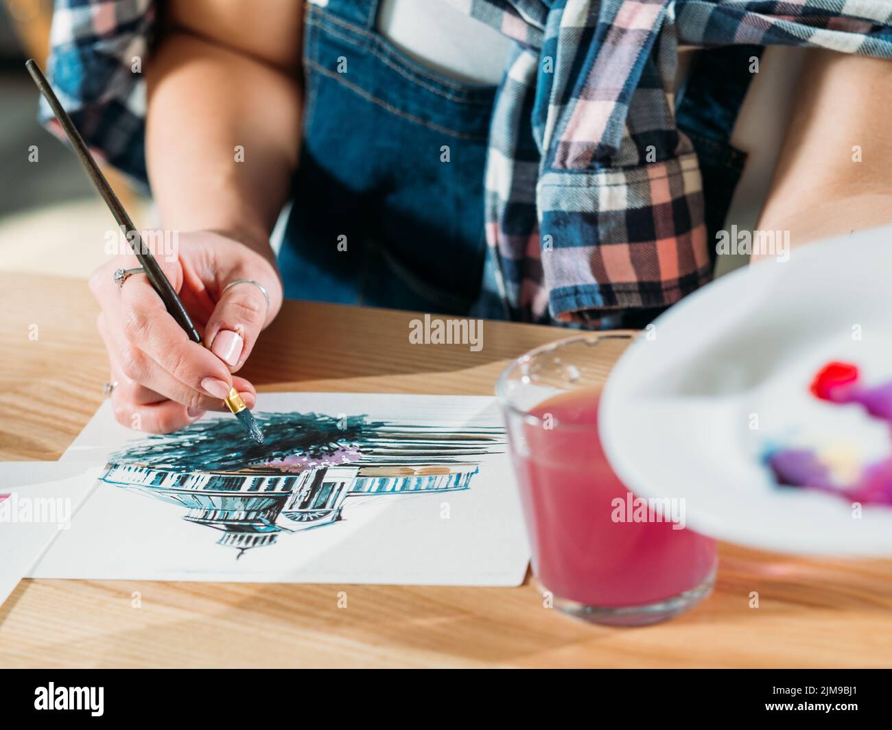 Aquarell Malerei Künstler Arbeit Farbe Pinselstriche Stockfoto