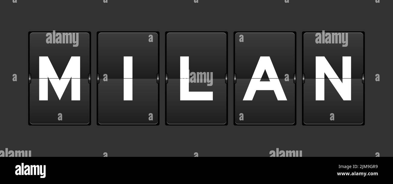 Schwarzes analoges Flipboard mit Wort milan auf grauem Hintergrund Stock Vektor